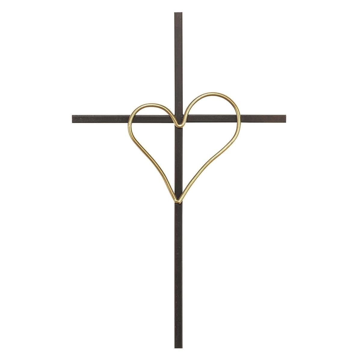 BLACK METAL WALL CROSS 51CM OPEN HEART
