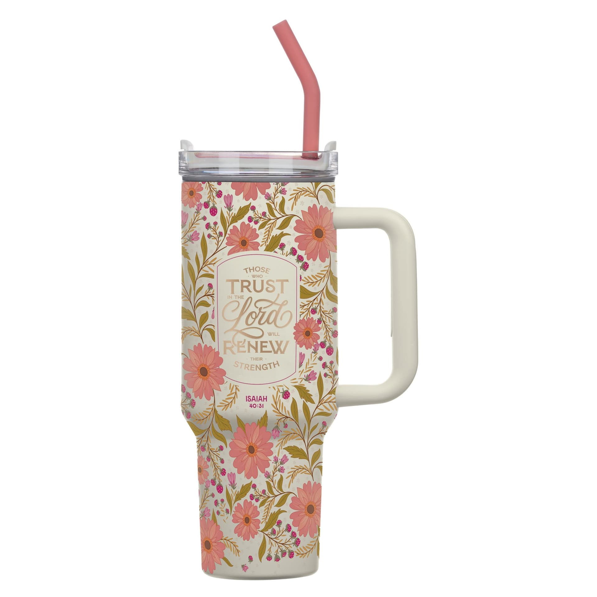 TUMBLER SS CORAL FLORAL THOSE WHO TRUST IN THE LORD ISA 40:31 - 1