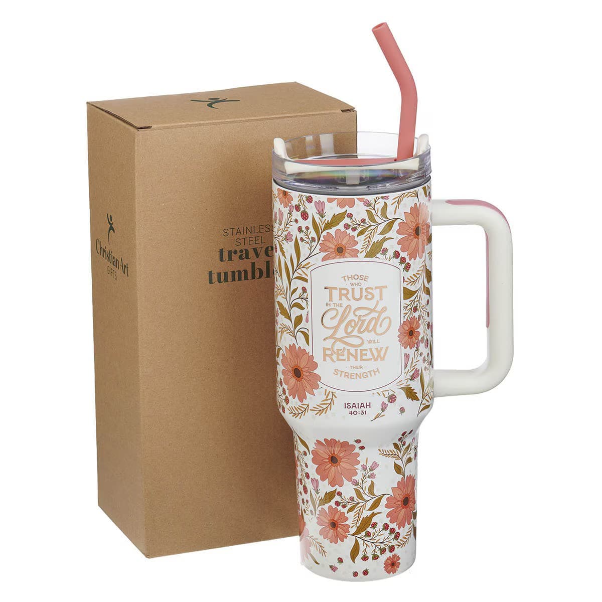 TUMBLER SS CORAL FLORAL THOSE WHO TRUST IN THE LORD ISA 40:31 - 3