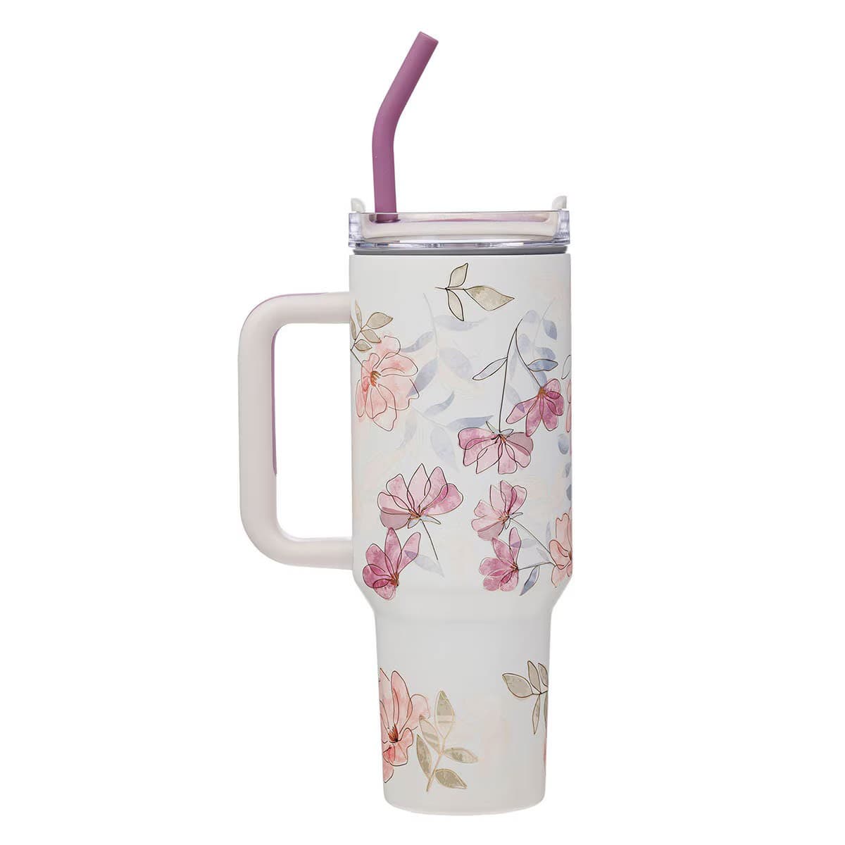 TUMBLER W/STRAW SS WHITE FLORAL WALK BY FAITH 2 COR 5:7 - 2
