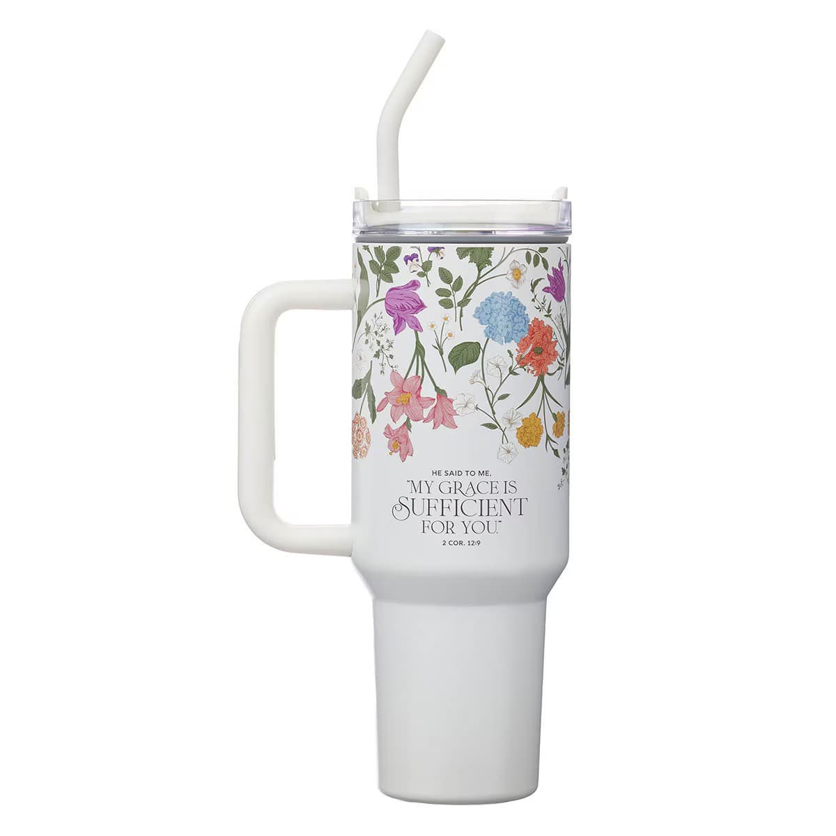 TUMBLER SS WHITE FLORAL A MOTHER'S LOVE 2 COR 12:9 - 2