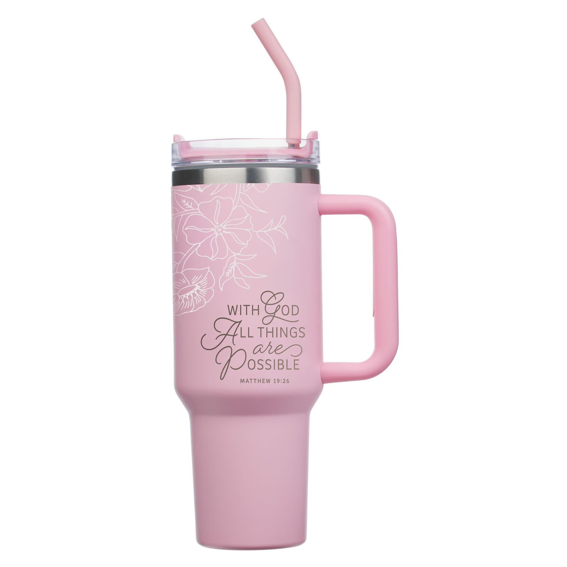 TUMBLER SS PINK WITH GOD ALL THINGS MATT 19:26 - 1