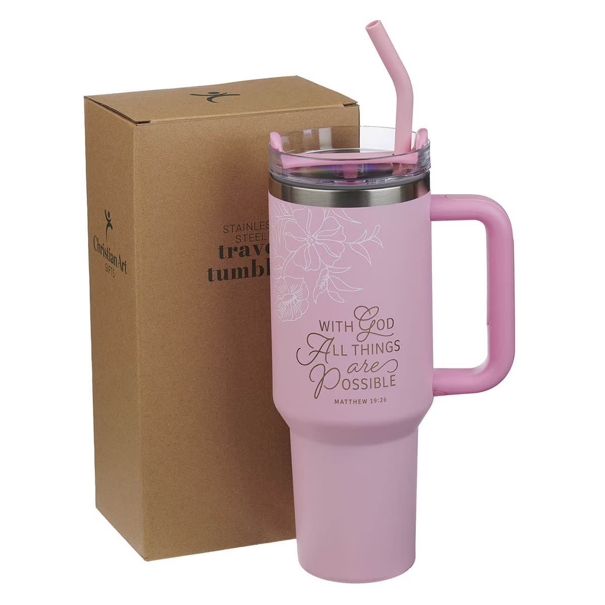 TUMBLER SS PINK WITH GOD ALL THINGS MATT 19:26 - 3