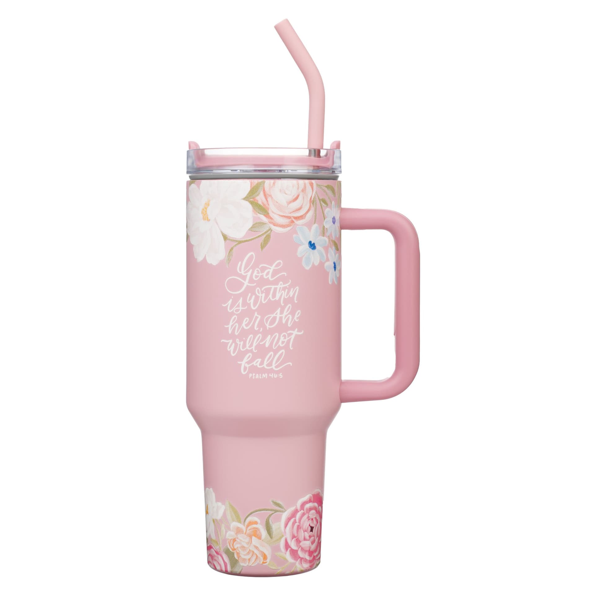 TUMBLER W/STRAW SS PINK GOD IS WITHIN HER PS 46:5 - 1