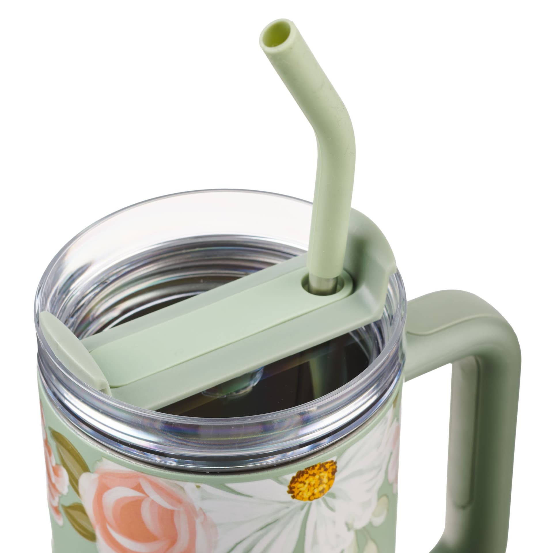 TUMBLER W/STRAW SS GREEN HE RESTORES MY SOUL PS 23:3 - 4