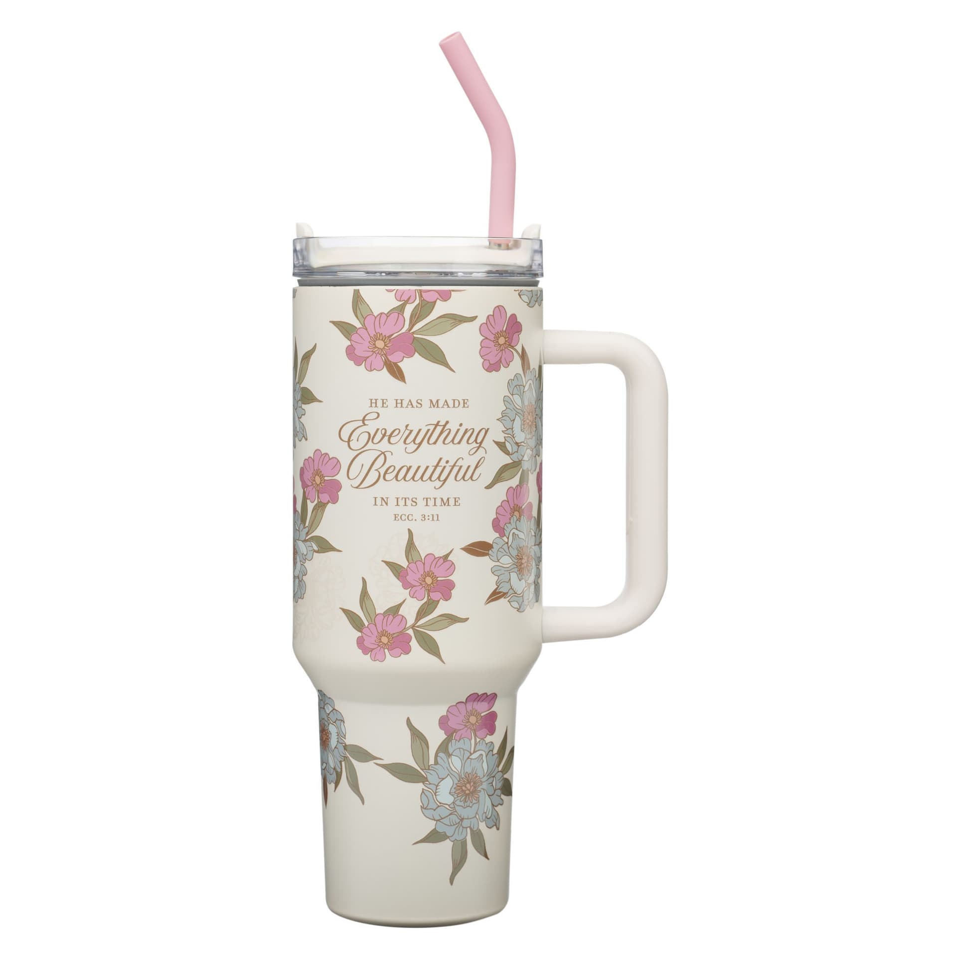 TUMBLER W/STRAW SS IVORY EVERYTHING BEAUTIFUL ECC 3:11 - 1