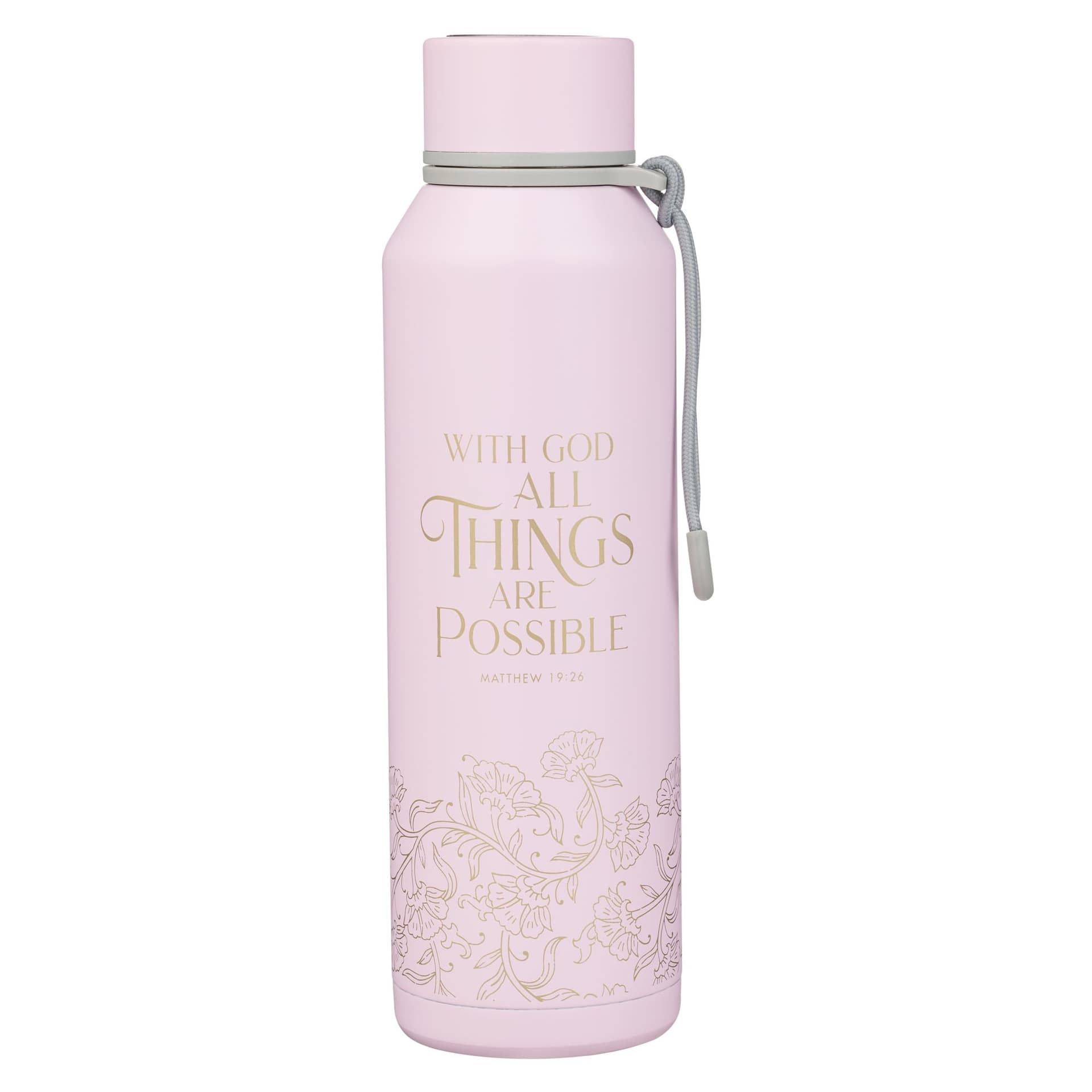 WATER BOTTLE SS PINK WITH GOD MATT 19:26 - 1