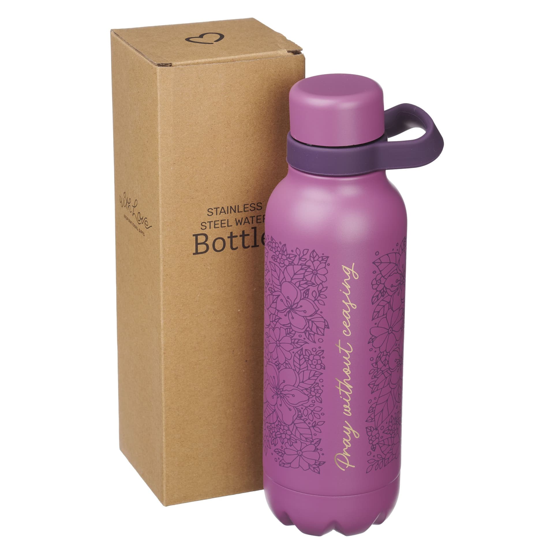 WATER BOTTLE SS PURPLE PRAY WITHOUT CEASING - 3
