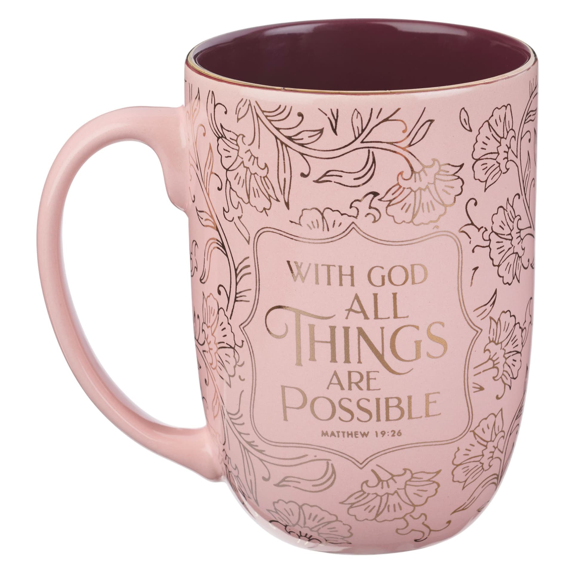 MUG PINK WITH GOD MATT 19:26 - 2