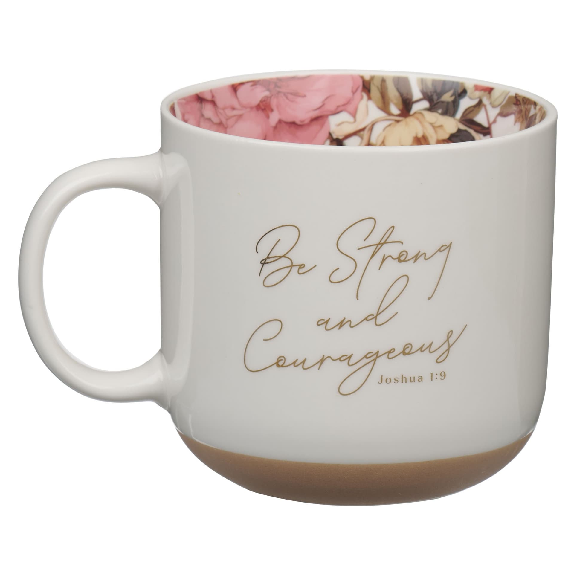 MUG WHITE FLORAL STRONG & COURAGEOUS JOSH 1:9 - 1
