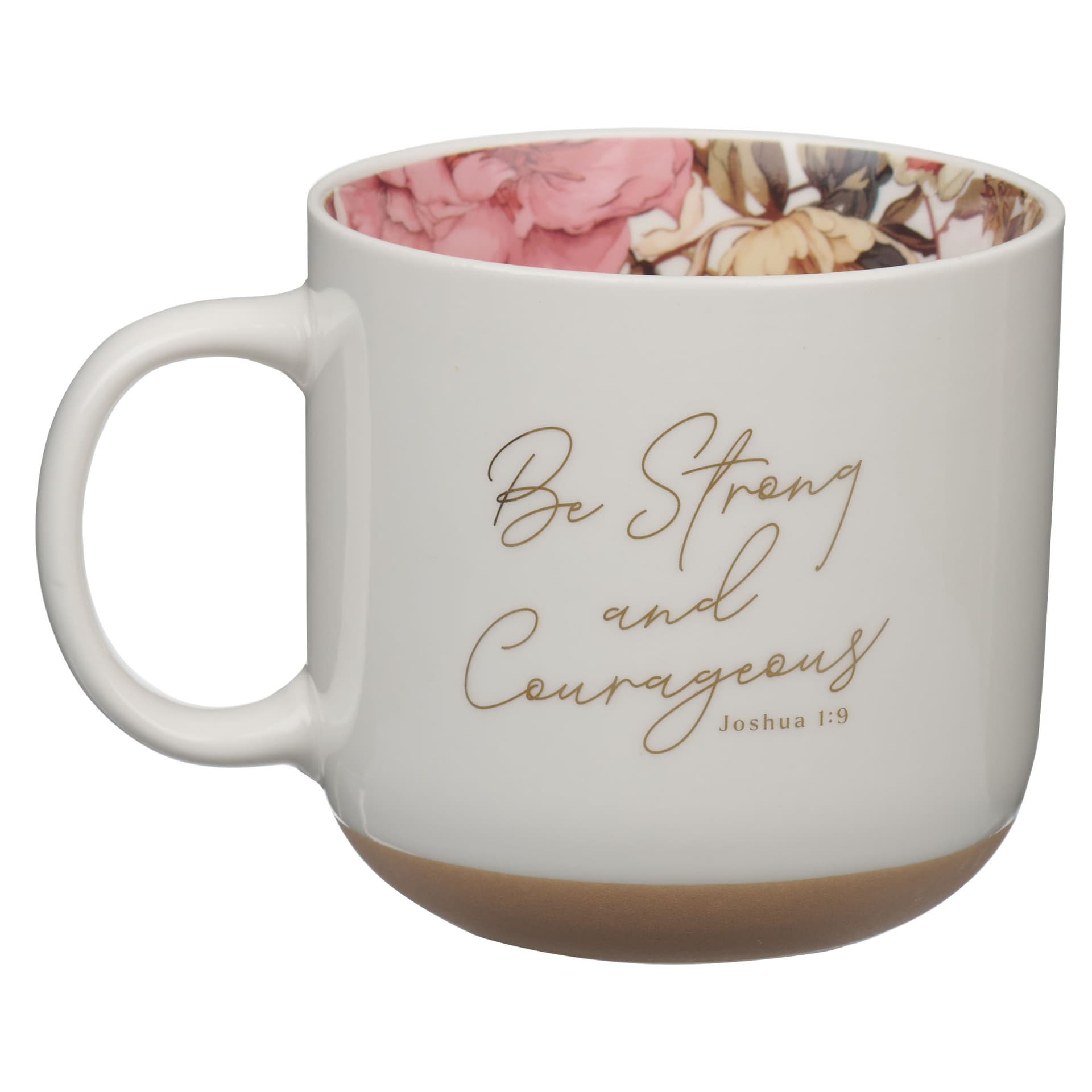 MUG WHITE FLORAL STRONG & COURAGEOUS JOSH 1:9 - 2
