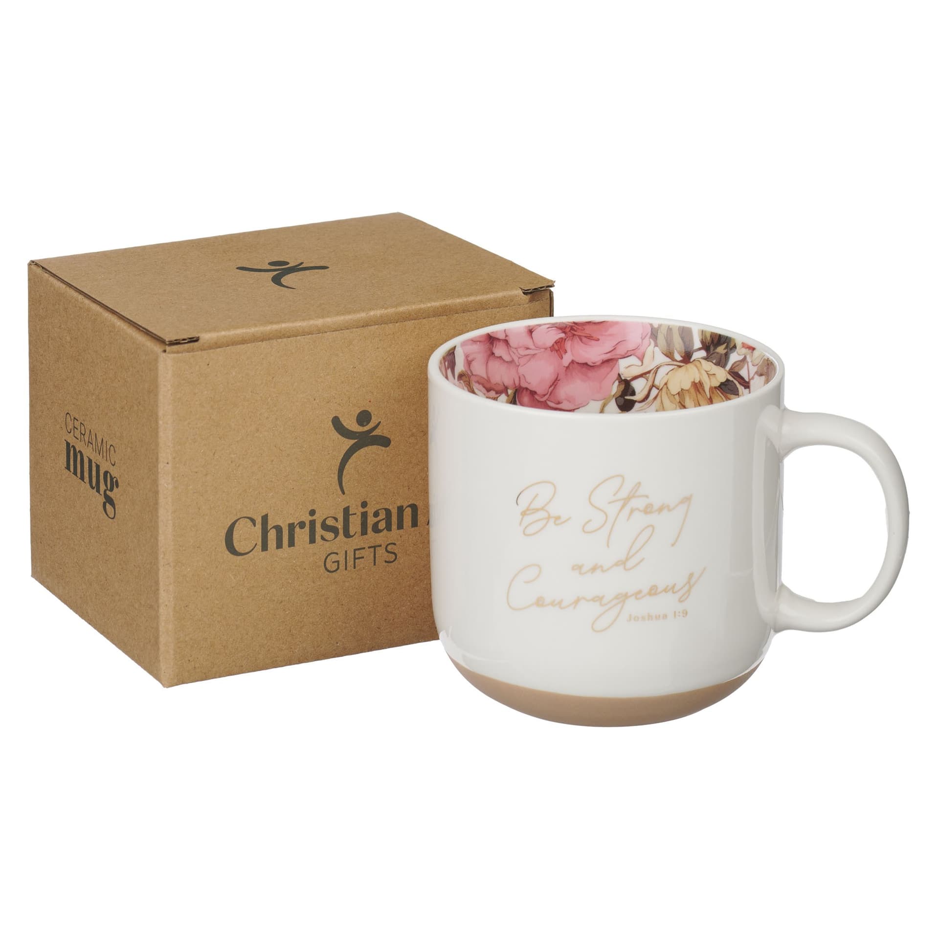 MUG WHITE FLORAL STRONG & COURAGEOUS JOSH 1:9 - 3