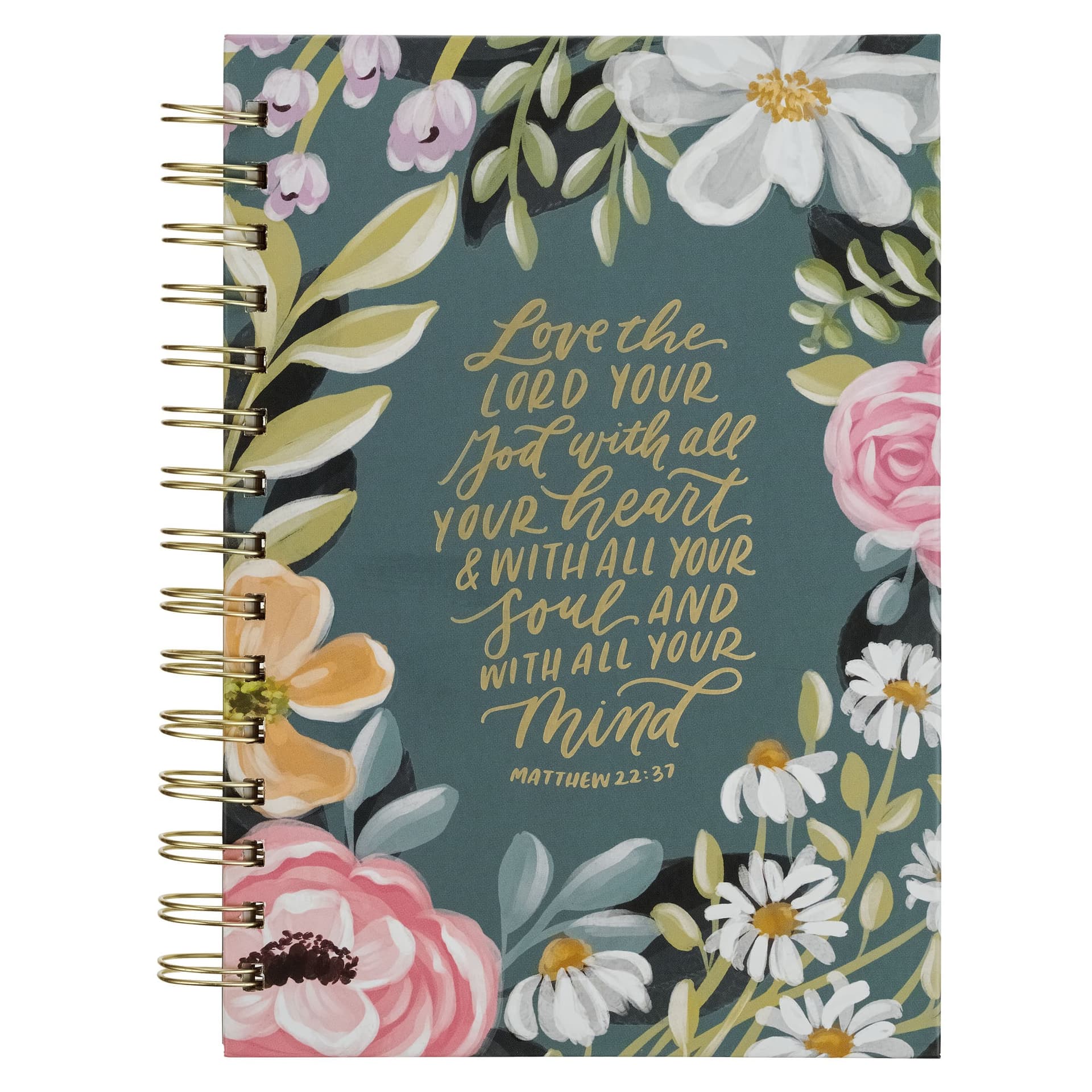 JOURNAL SPIRAL-BOUND TEAL FLORAL LOVE THE LORD MATT 22:37 - 1