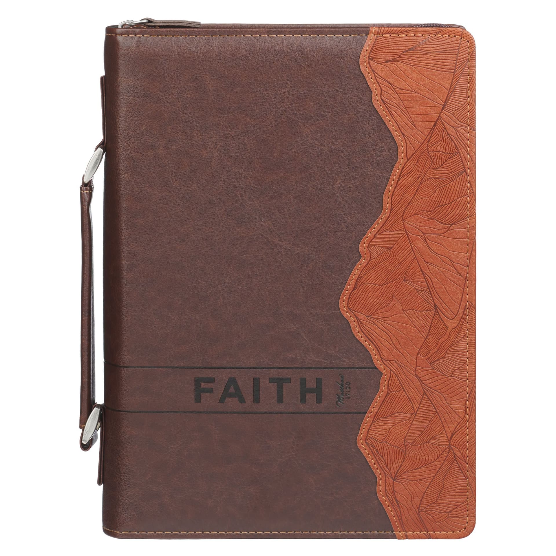 BIBLE COVER CLASSIC BROWN TWO-TONE FAITH MOUNTAINS MATT 17:20 - 1