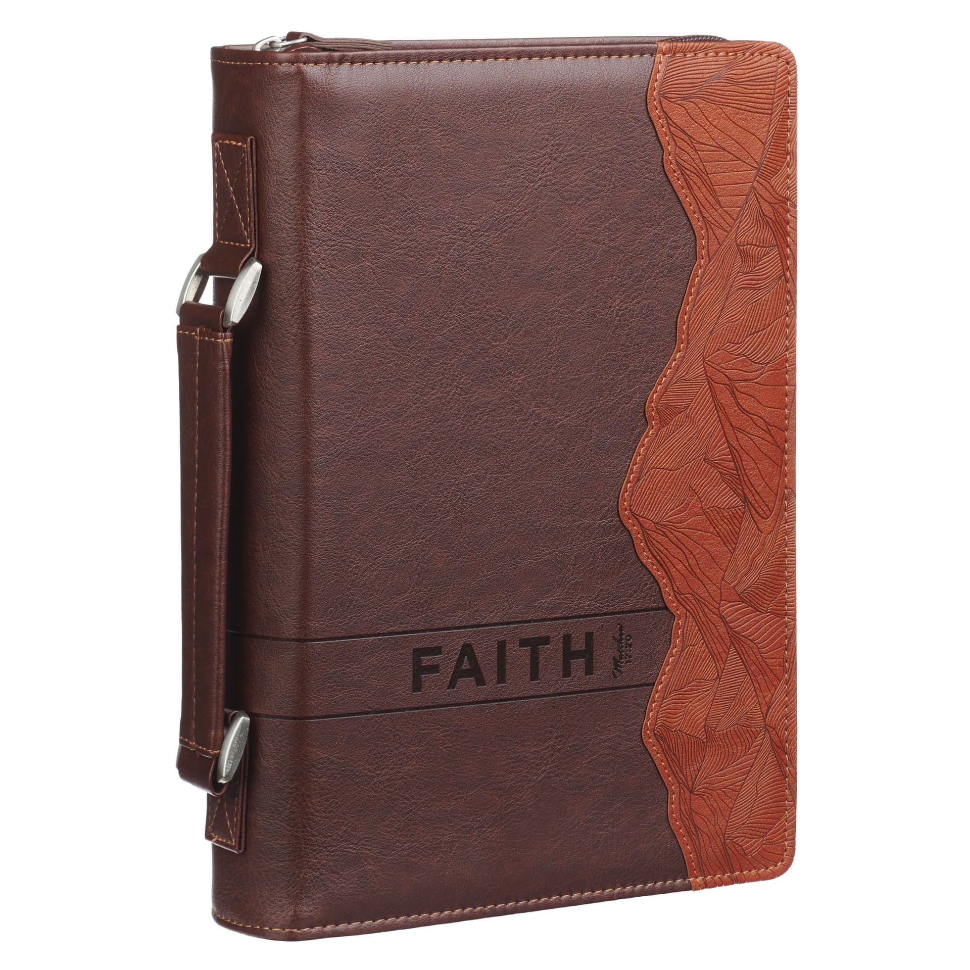 BIBLE COVER CLASSIC BROWN TWO-TONE FAITH MOUNTAINS MATT 17:20 - 3