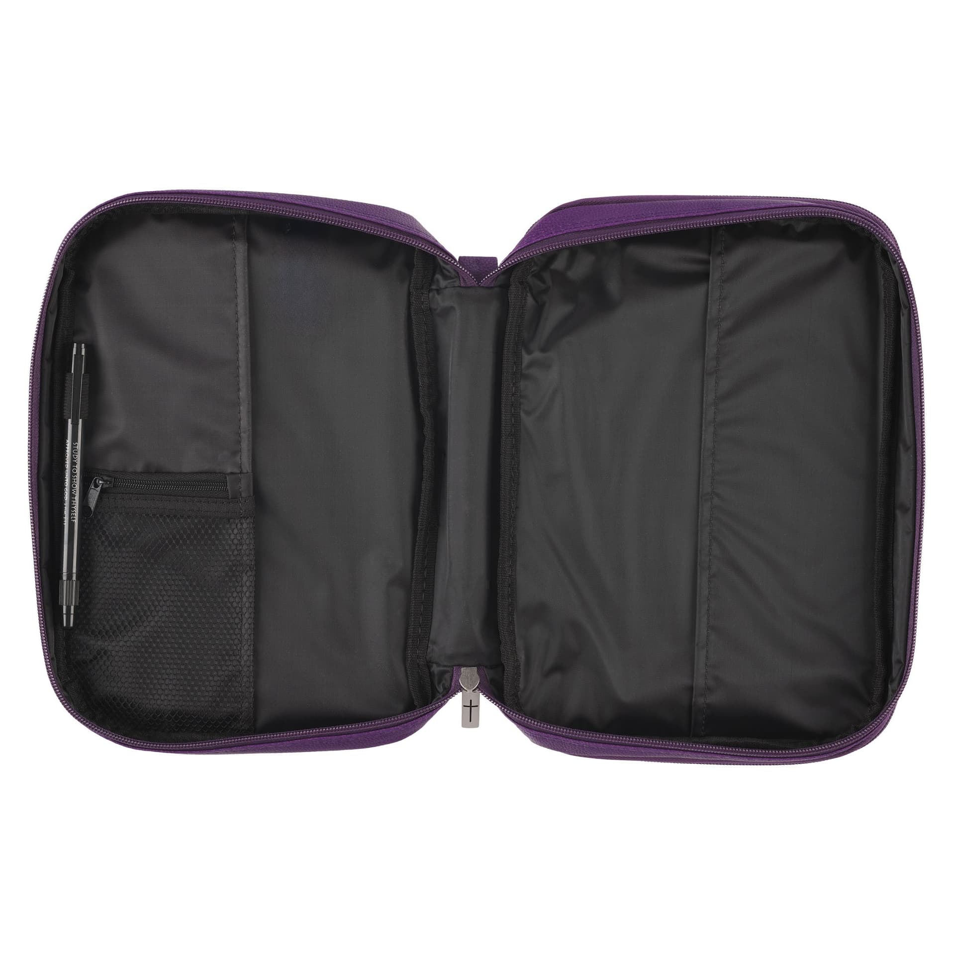 BIBLE COVER ORGANIZER TWO-FOLD WARM PURPLE W/ICHTHUS BADGE - 4