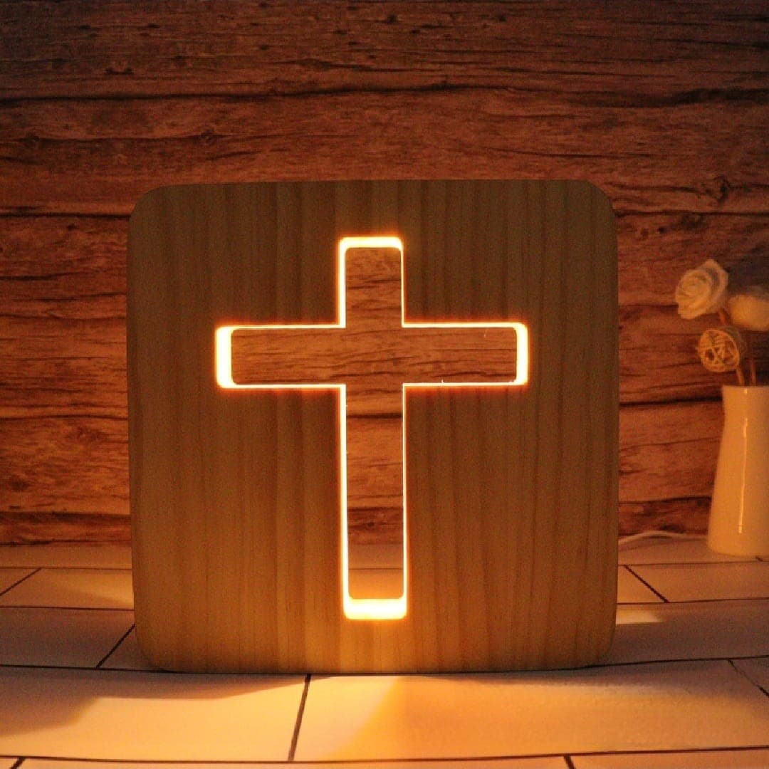 WOODEN CROSS 3D NIGHT LIGHT - 1