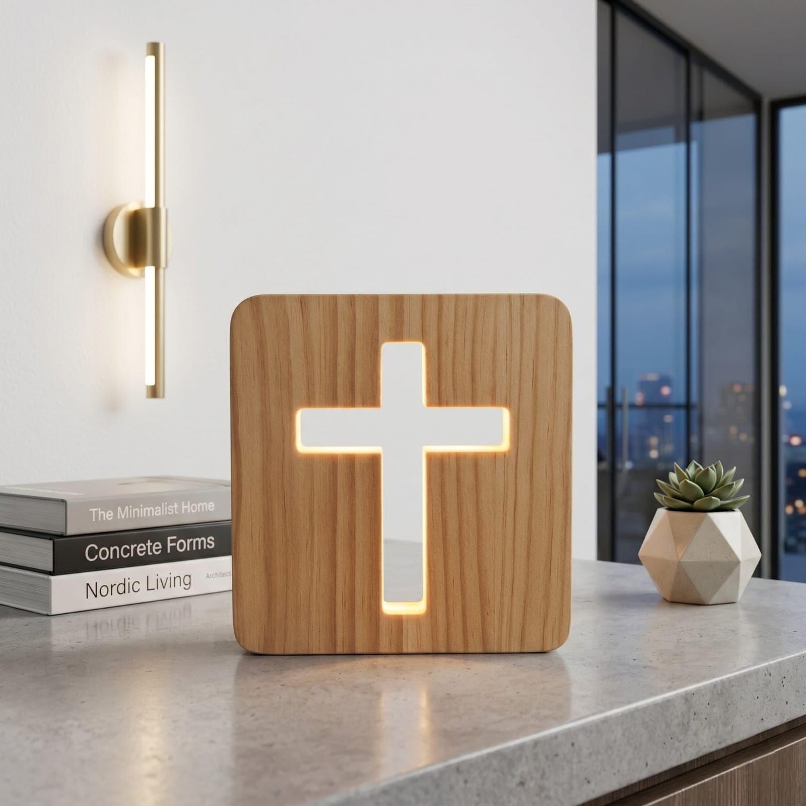 WOODEN CROSS 3D NIGHT LIGHT - 3