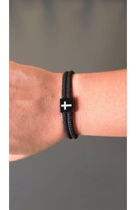 BLACK CROSS BRAIDED ROPE BRACELET thumbnail 2