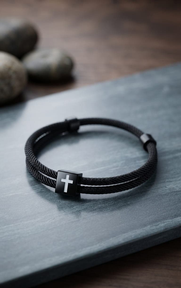BLACK CROSS BRAIDED ROPE BRACELET - 1