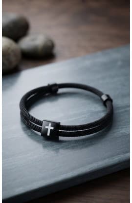 BLACK CROSS BRAIDED ROPE BRACELET thumbnail 1