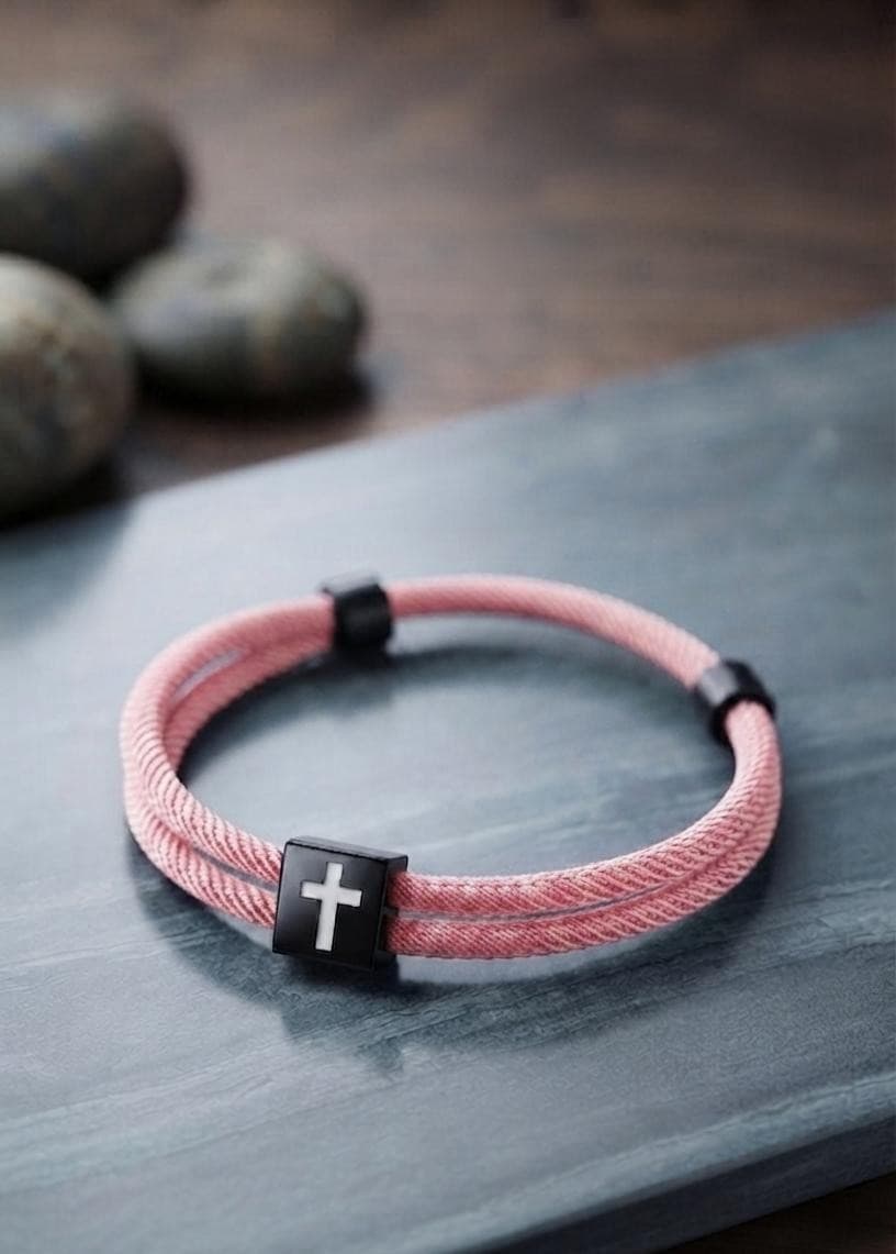 BABY PINK CROSS BRAIDED ROPE BRACELET - 1