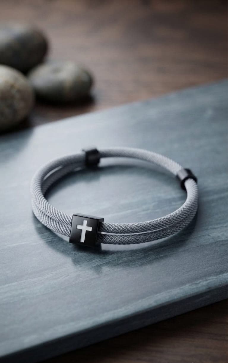LIGHT GREY CROSS BRAIDED ROPE BRACELET - 1