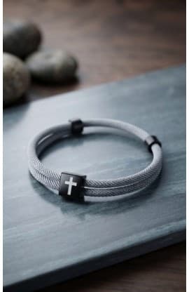 LIGHT GREY CROSS BRAIDED ROPE BRACELET thumbnail 1