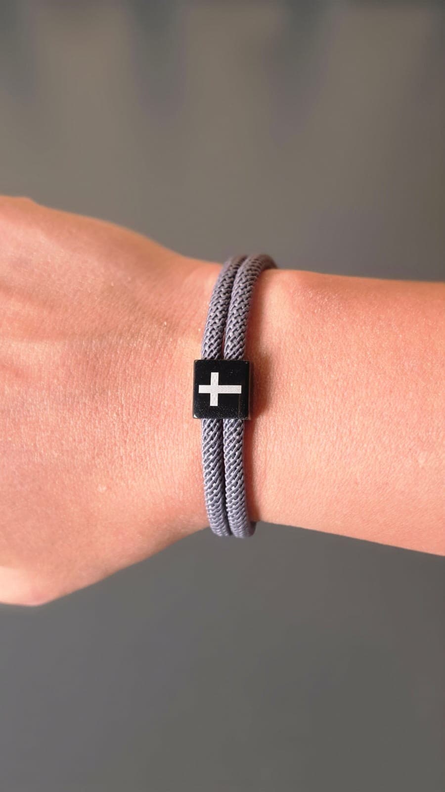 DARK GREY CROSS BRAIDED ROPE BRACELET - 2