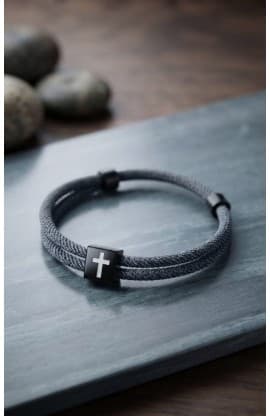 DARK GREY CROSS BRAIDED ROPE BRACELET thumbnail 1