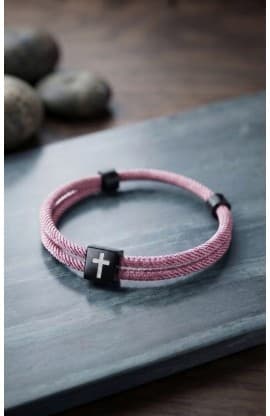DUSTY ROSE CROSS BRAIDED ROPE BRACELET thumbnail 1