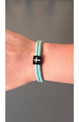 MINT GREEN CROSS BRAIDED ROPE BRACELET thumbnail 2