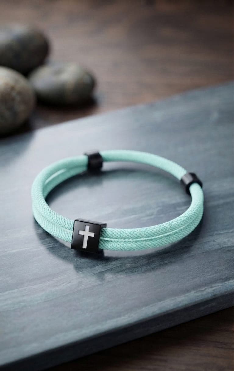 MINT GREEN CROSS BRAIDED ROPE BRACELET - 1