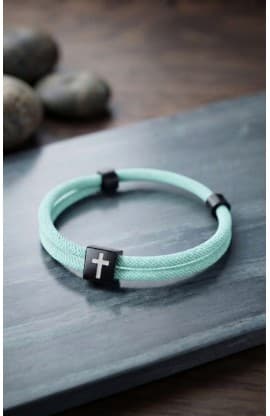 MINT GREEN CROSS BRAIDED ROPE BRACELET thumbnail 1