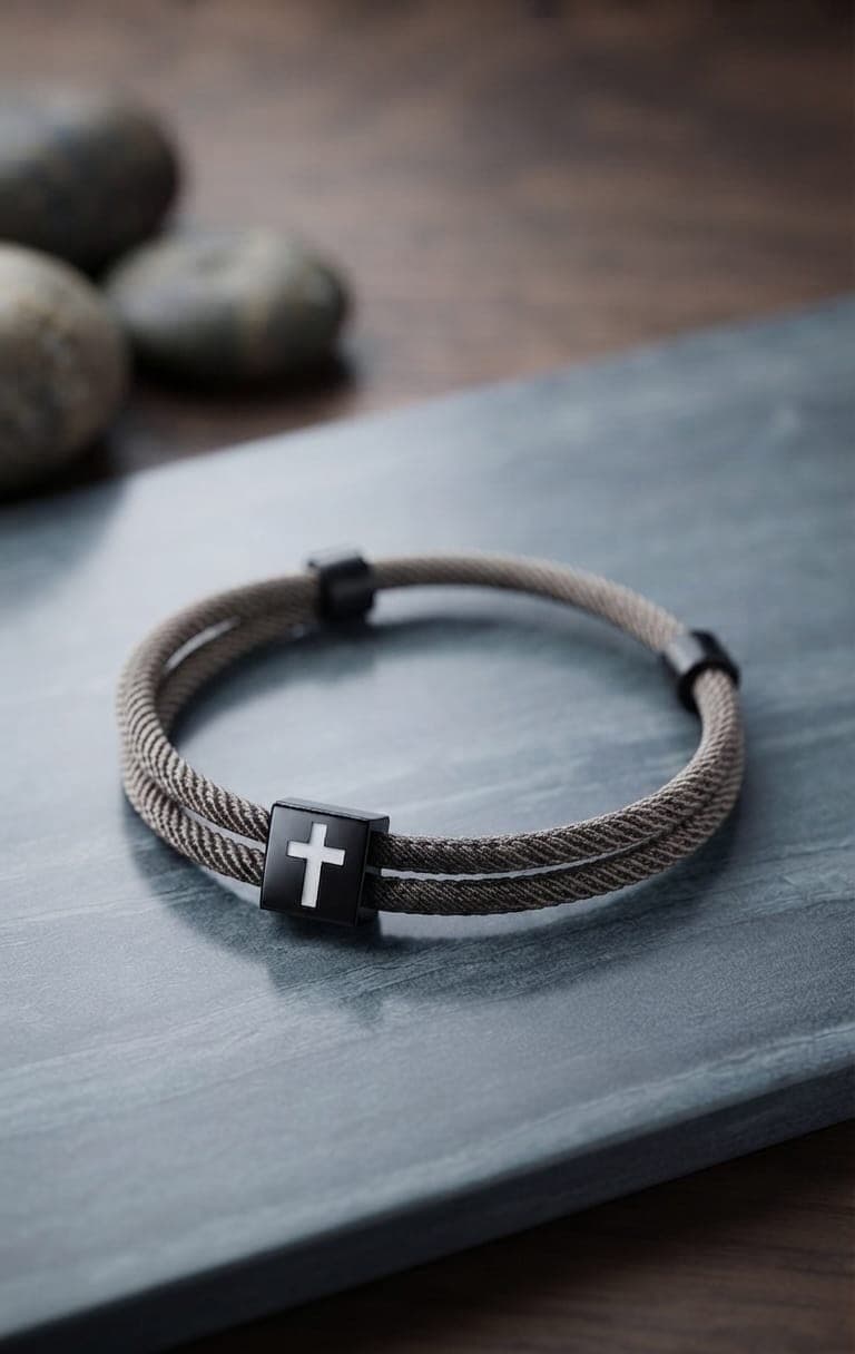 BROWN CROSS BRAIDED ROPE BRACELET - 1