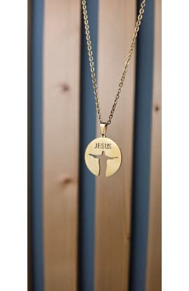 JESUS REDEEMER GOLD PLATED NECKLACE thumbnail 5