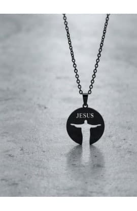 JESUS REDEEMER BLACK NECKLACE thumbnail 1