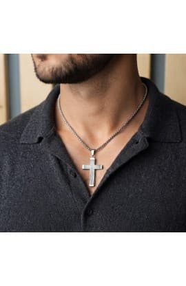 RADIANT CROSS SILVER NECKLACE thumbnail 1