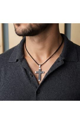 RADIANT CROSS BLACK NECKLACE thumbnail 1