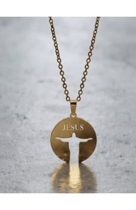 JESUS REDEEMER GOLD PLATED NECKLACE thumbnail 1