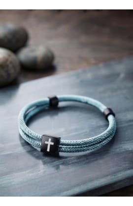 STEEL BLUE CROSS BRAIDED ROPE BRACELET thumbnail 1