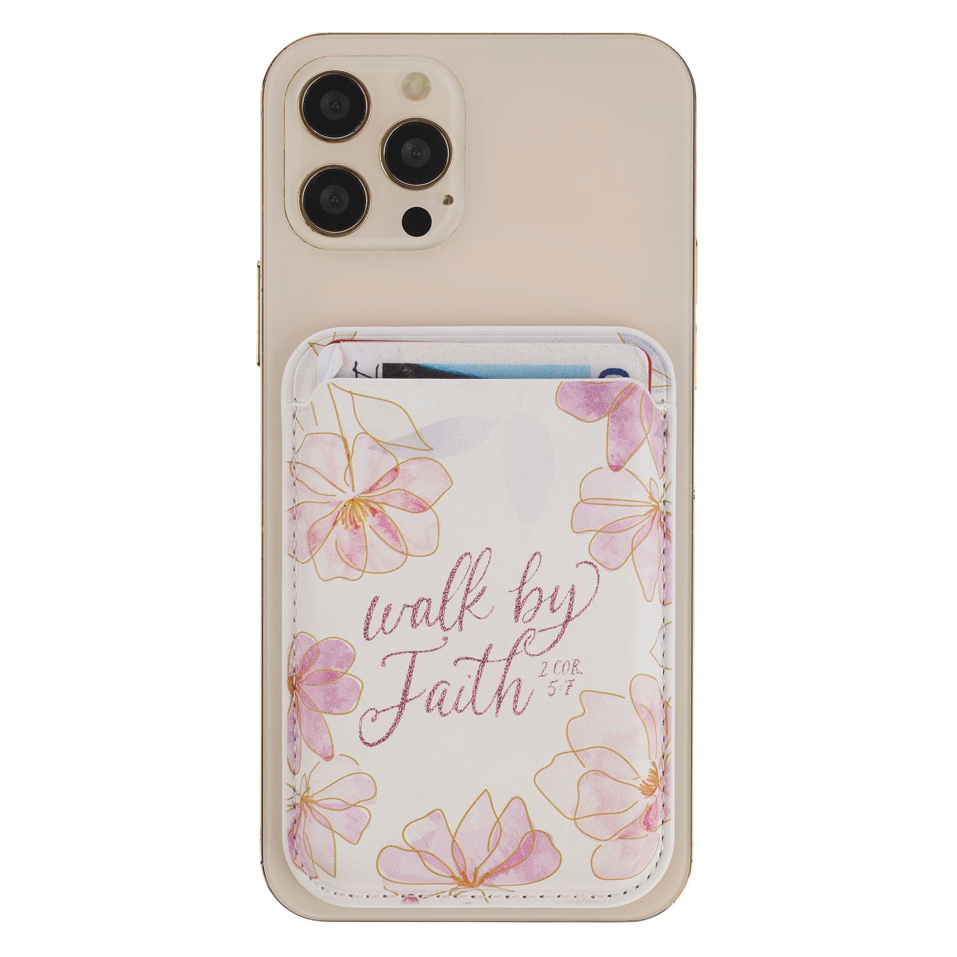 Phone Wallet Magnetic White Floral Walk By Faith 2 Cor 5:7 - 4