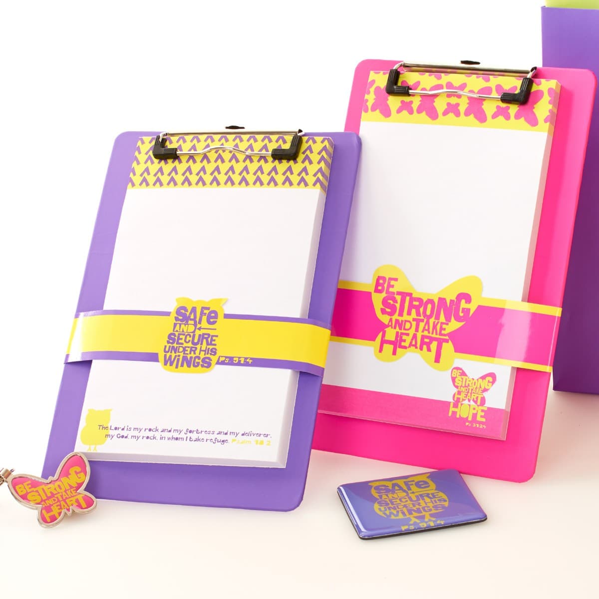 Purple "Wings of Joy" Clipboard and Notepad Featuring Psalm 91:4 - 5