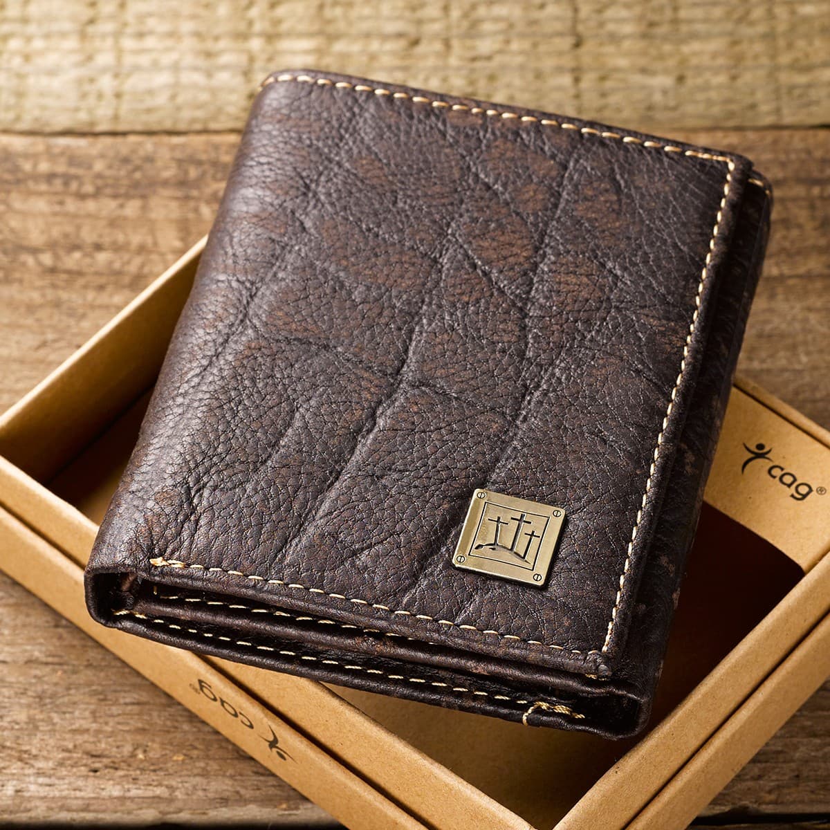 Wallet Leather Brown Crosses Badge - 1