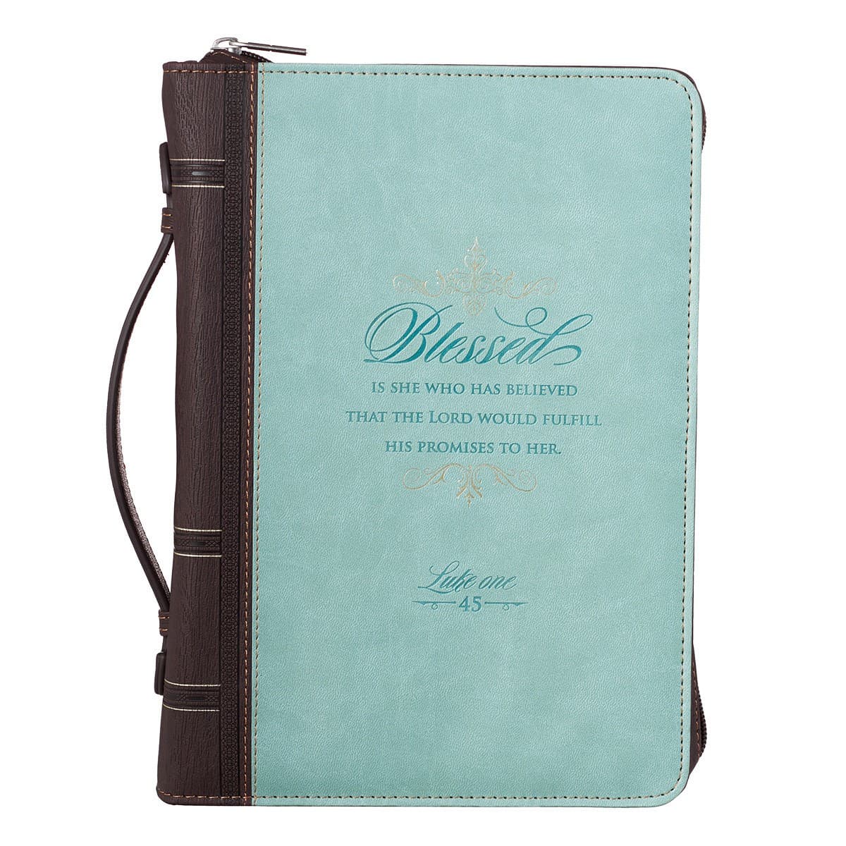 BIBLE COVER FASHION TEAL/BROWN BLESSED LUKE 1:45 - 1