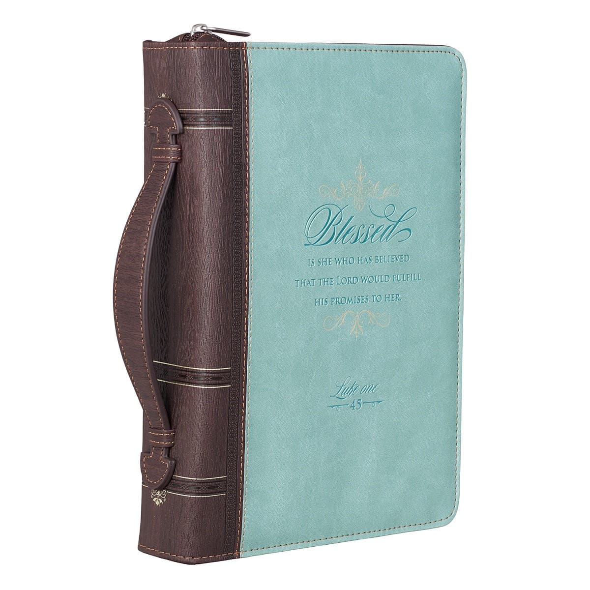 BIBLE COVER FASHION TEAL/BROWN BLESSED LUKE 1:45 - 4
