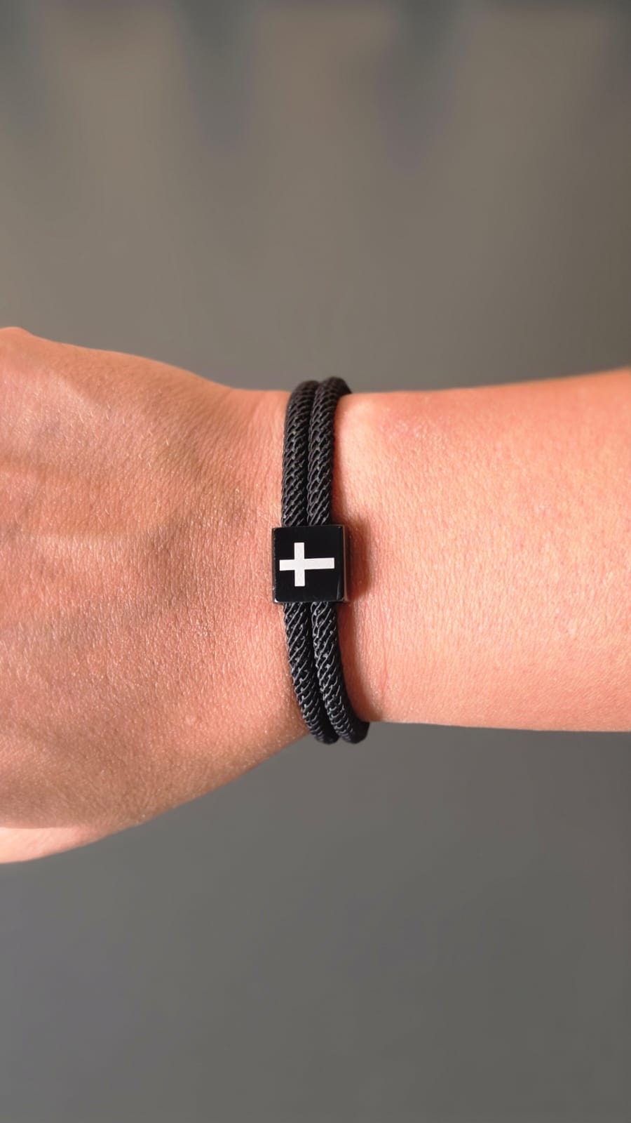 BLACK CROSS BRAIDED ROPE BRACELET - 2