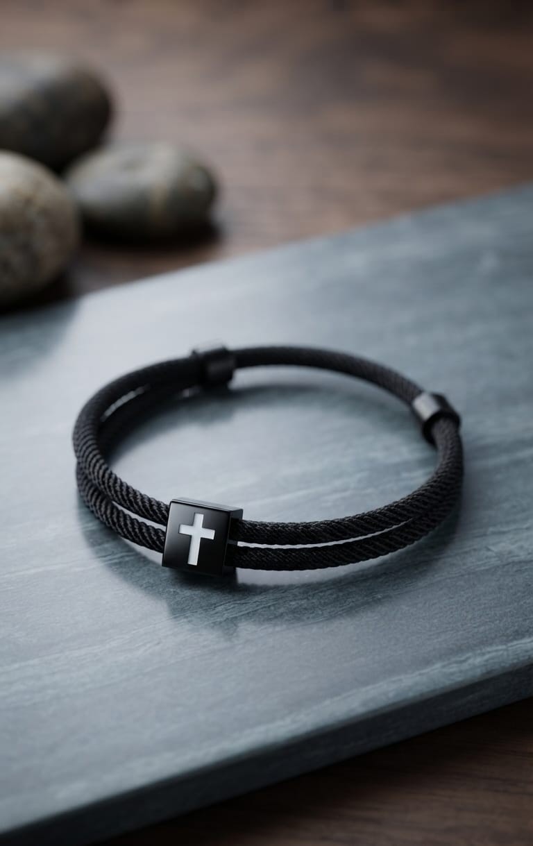 BLACK CROSS BRAIDED ROPE BRACELET - 1
