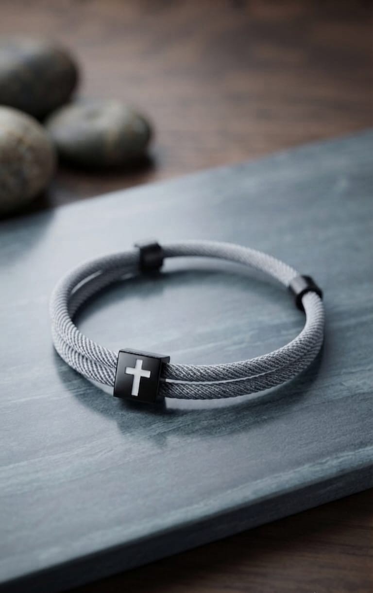 LIGHT GREY CROSS BRAIDED ROPE BRACELET - 1