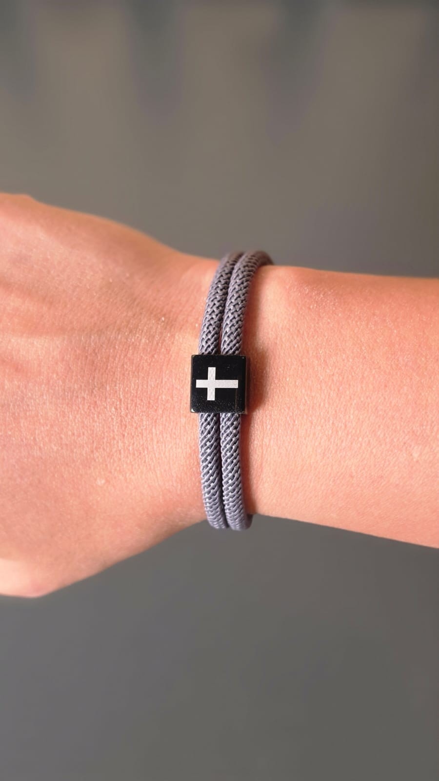 DARK GREY CROSS BRAIDED ROPE BRACELET - 2